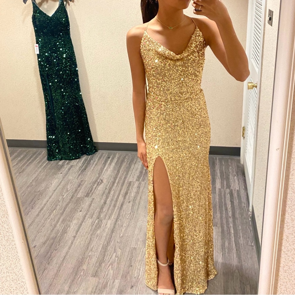 Elegant Gold Sequin Evening Prom Dress